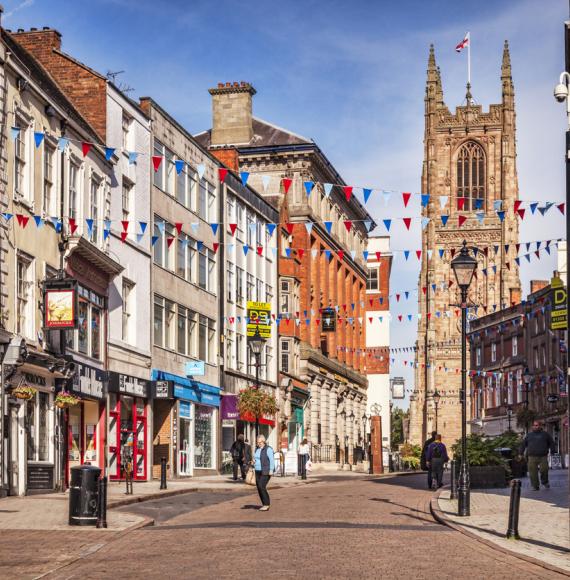 Derby city centre on a sunny day