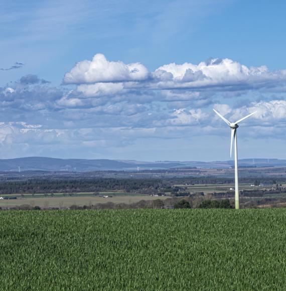 Wind turbine powering a farm in Scotland.