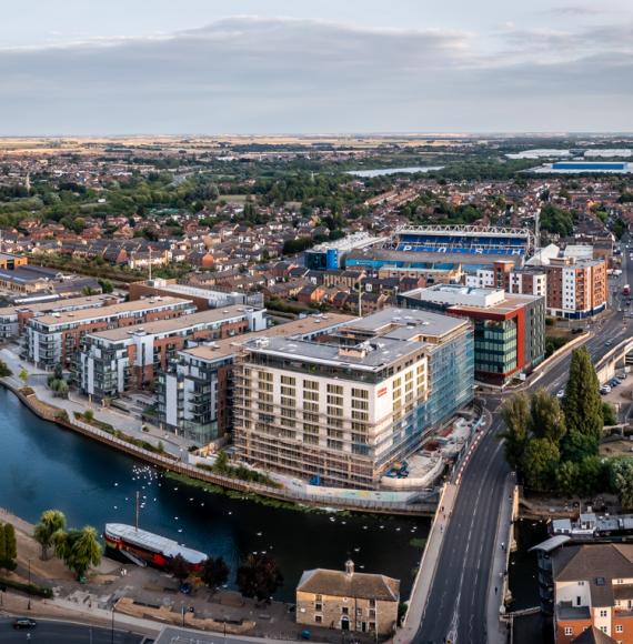 Fletton area or Peterborough with the Weston Homes Stadium in the background