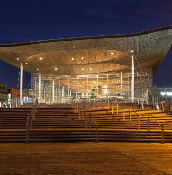 Welsh Senedd at night