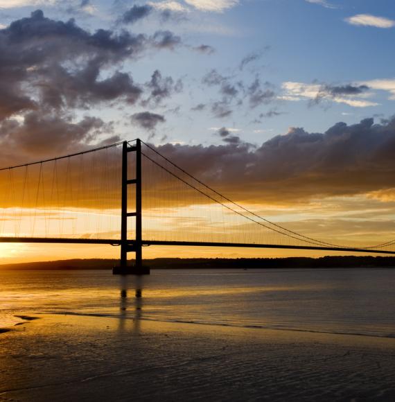 Humber bridge, Hull at sunset