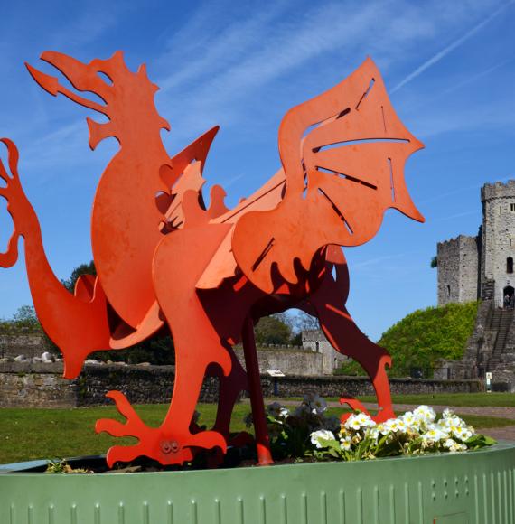 Statue of a dragon in Cardiff