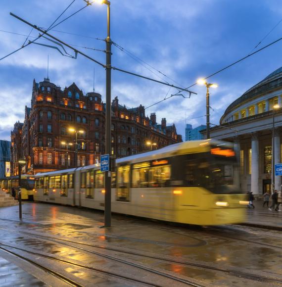 Blurred tram in Manchester