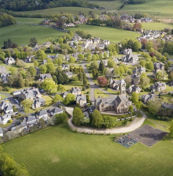 Village in rural Scotland. Aerial shot