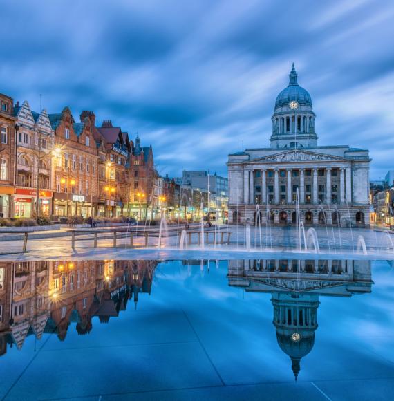 Nottingham city council building in the dark