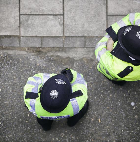 Police officers from birdseye view