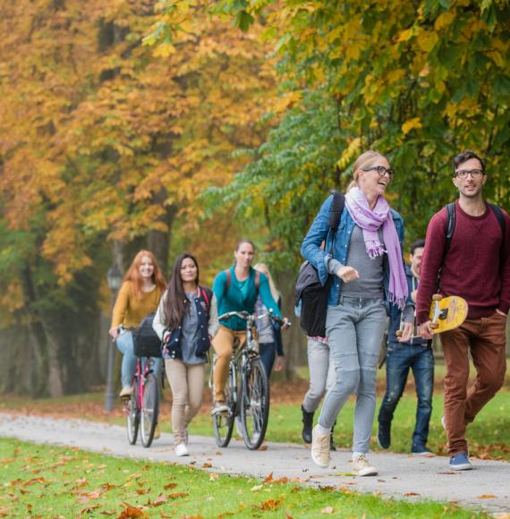 People walking and cycling on a path