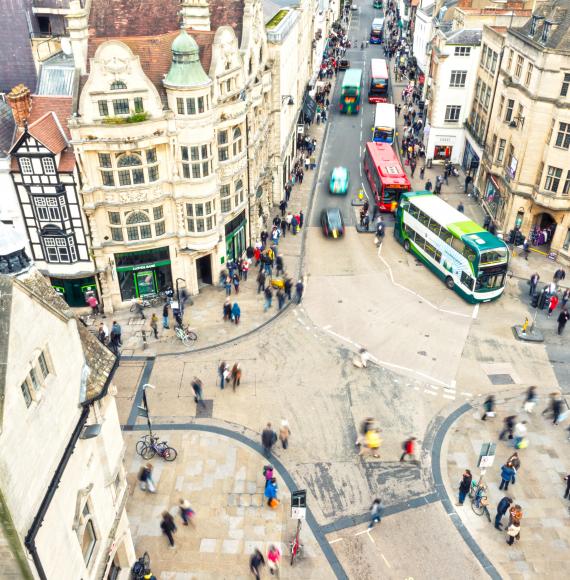 Buses in Oxford, from above