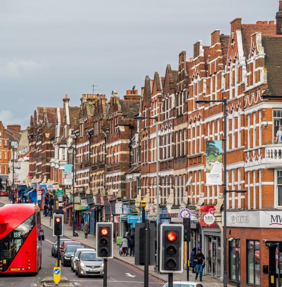 Busy street in South West London