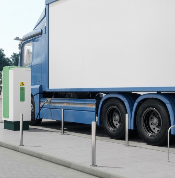 Electric Truck At Charging Station