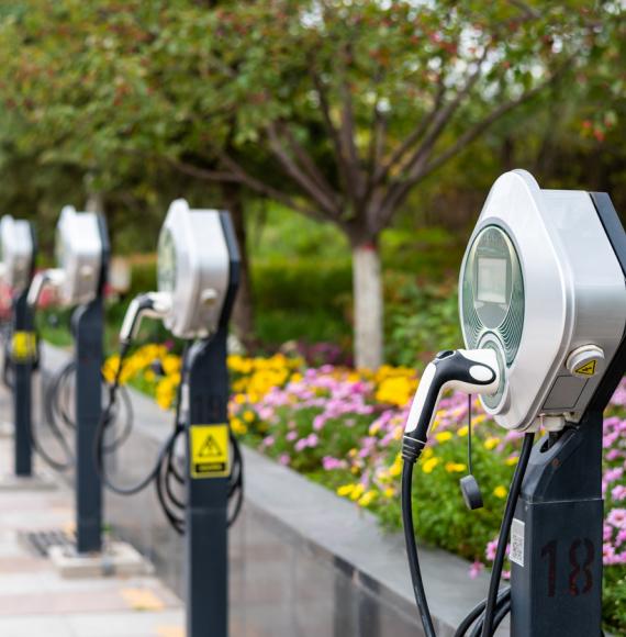 Electric car chargers in public park