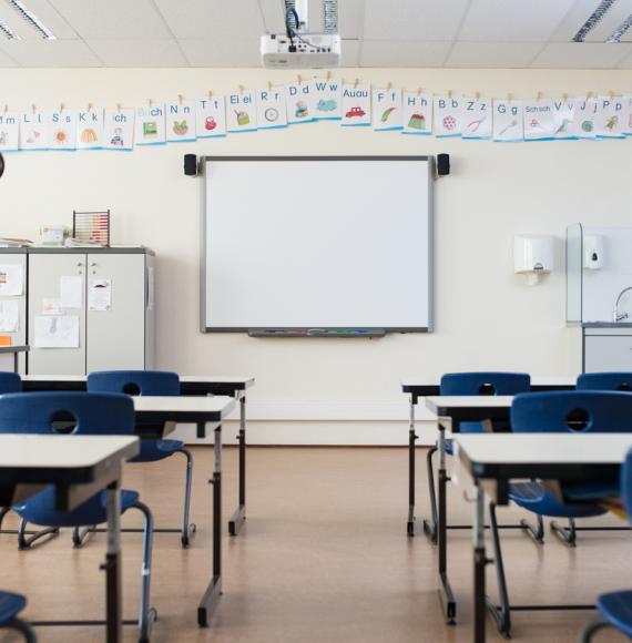 Empty classroom with whiteboard