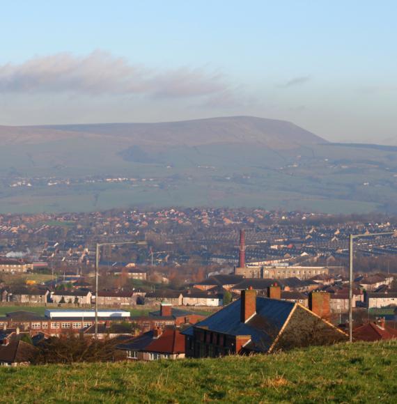 Panoramic view of Burnley, town in the North West of England