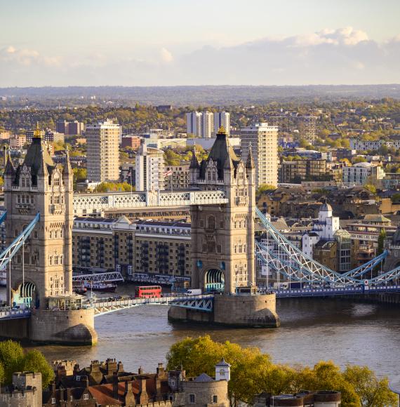 Tower Bridge with red London bus