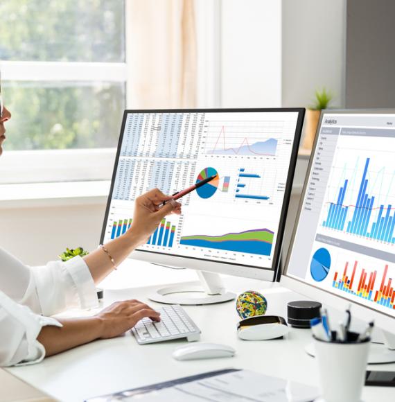 Woman looking at data