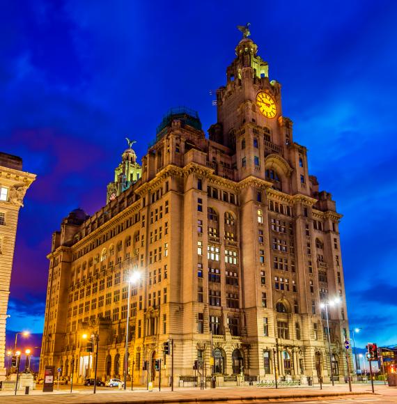 Royal Liver Building in Liverpool in the evening