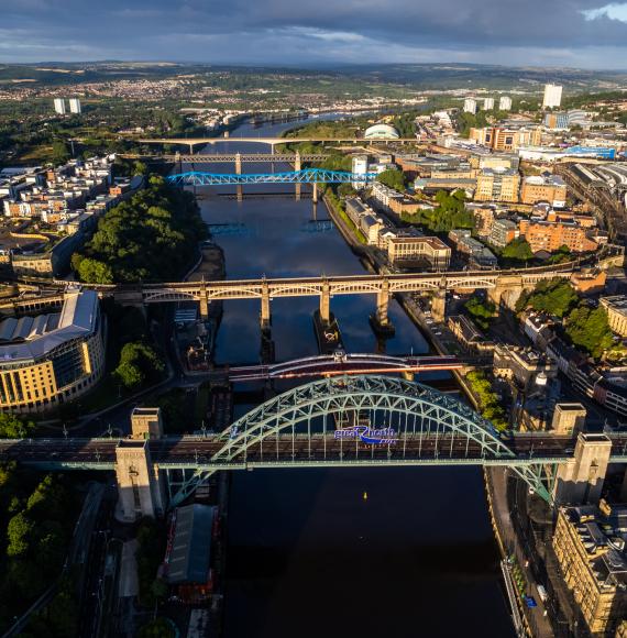 aerial shot of many bridges over the river tyne in Newcastle