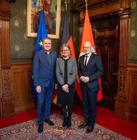 Image of Steve Rotheram with the Mayor of Hamburg and the British Ambassador to Germany