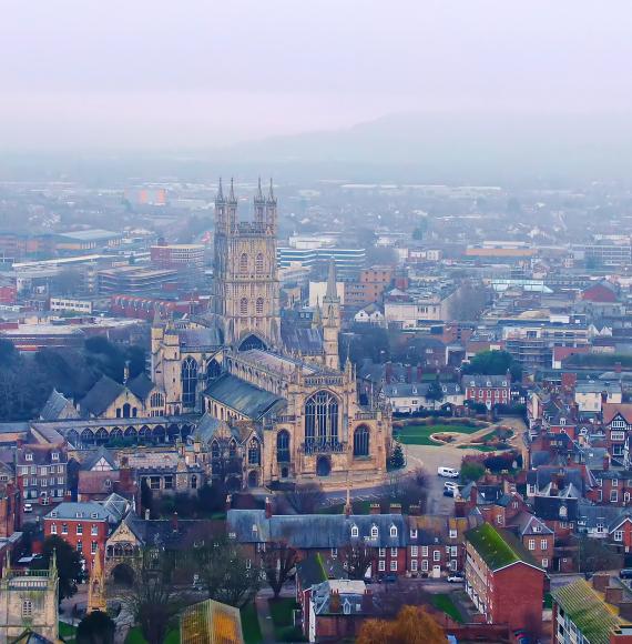 Aerial view over City of Gloucester