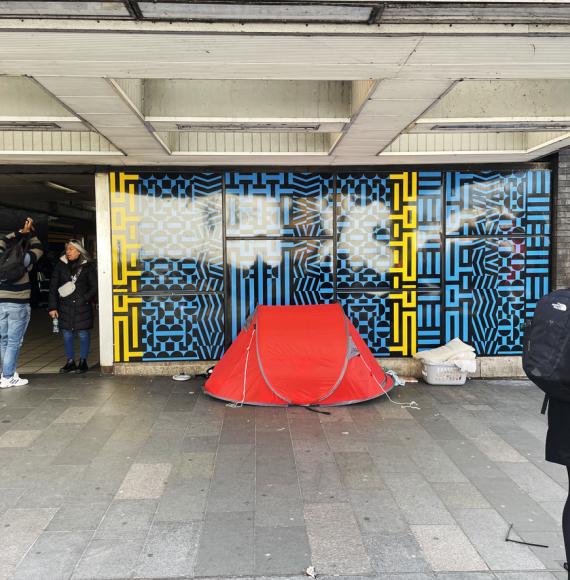 Tent used by homeless rough sleepers in Walthamstow, east London