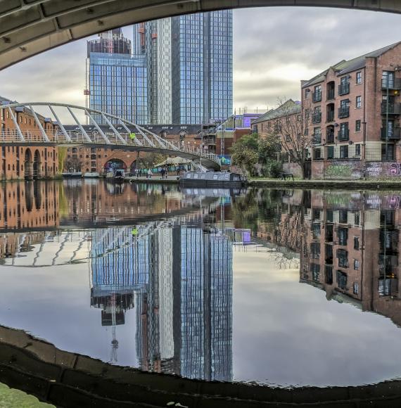 View across the canal at Castlefied in the centre of Manchester, UK