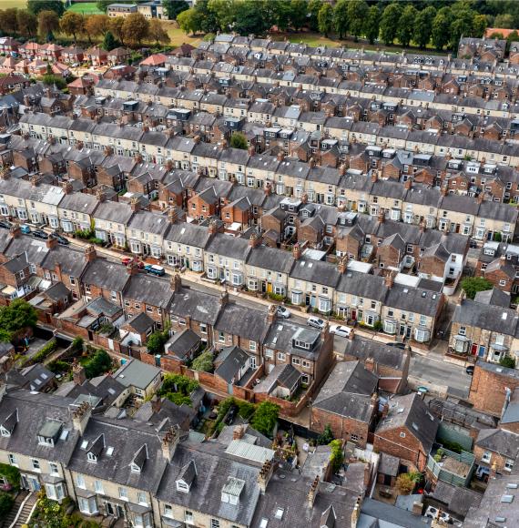aerial view of houses in a UK town