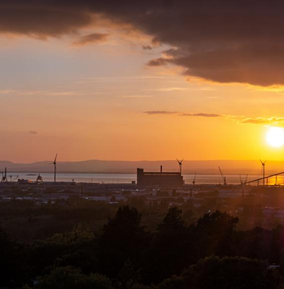 Avonmouth harbour in Bristol with windmills