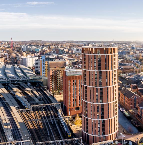 Aerial view of Leeds city railway station