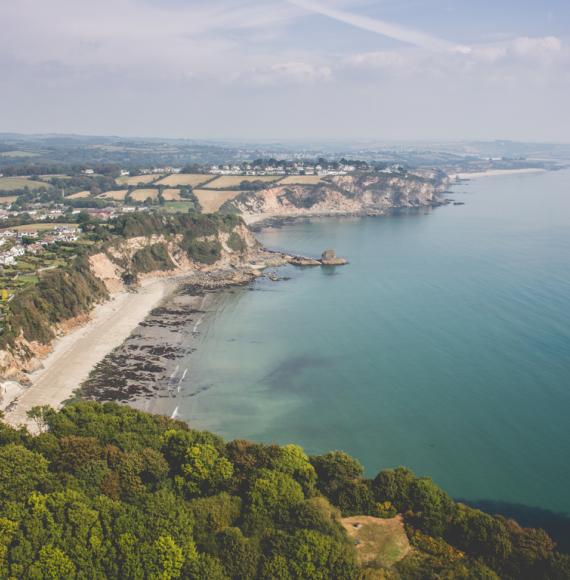 An aerial photo looking across the coastline in St Austell, Cornwall