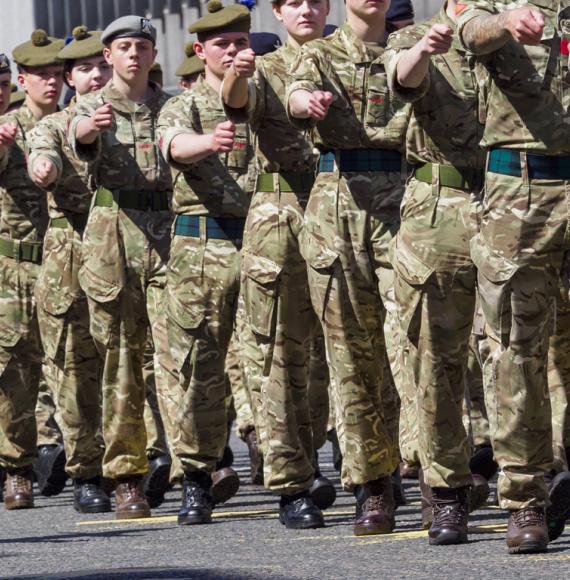 Military Personnel parading on Union Street, Aberdeen during Armed Forces Day, 2023