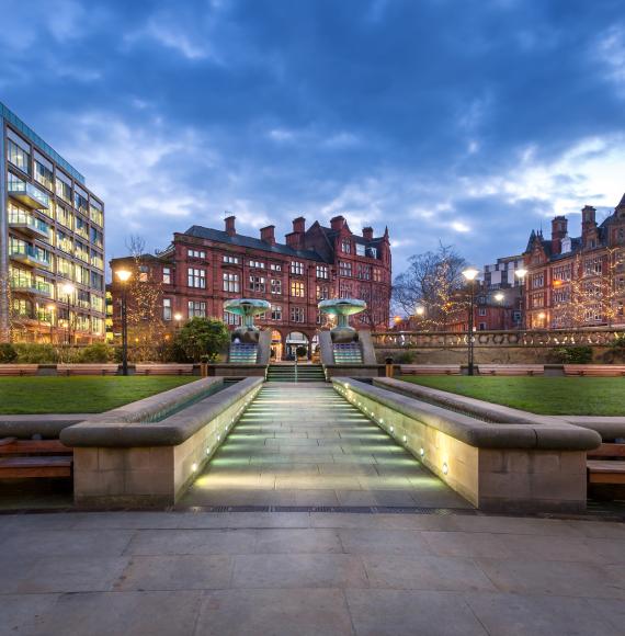 Peace Gardens in the city centre of Sheffield , England.