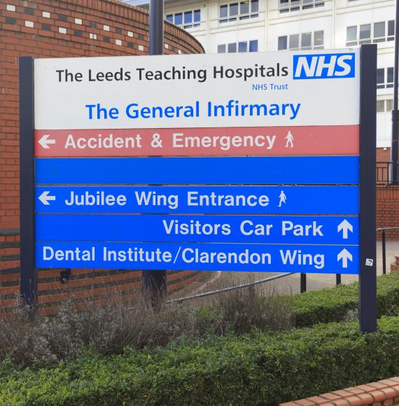 signpost at the entrance to Leeds General Infirmary