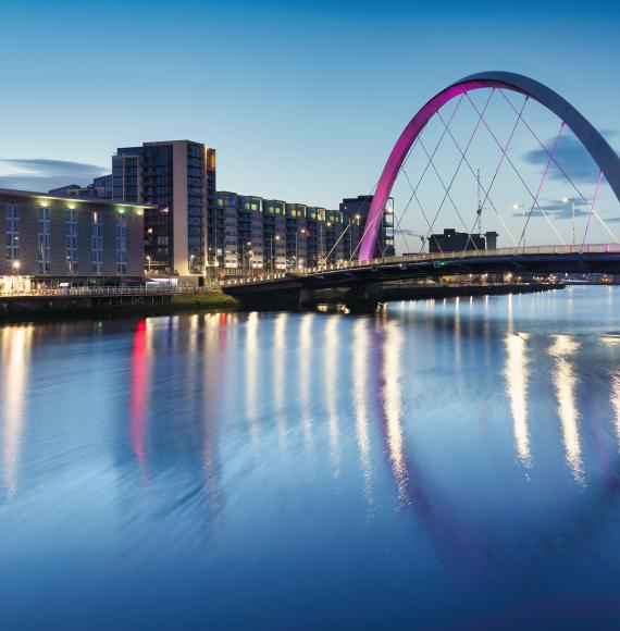 Glasgow at night with river