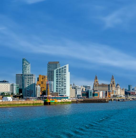 Liverpool City Skyline, Waterfront And The Three Graces