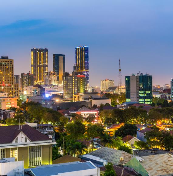 view showing Surabaya City at night, buildings, towers, houses and trees can be seen on the background