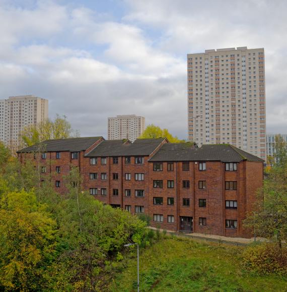 Council flats in poor housing estate with many social welfare issues in Linwood UK