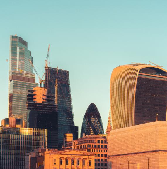 London financial district skyscrapers overlooking River Thames