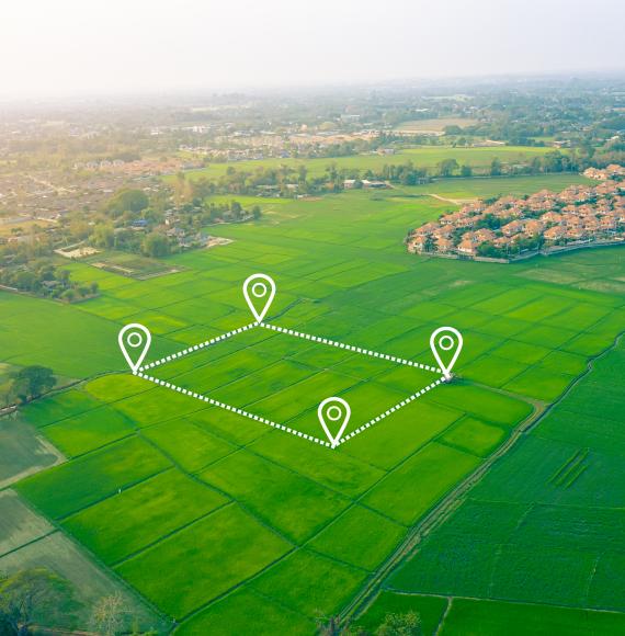 Aerial view of land and positioning point area.