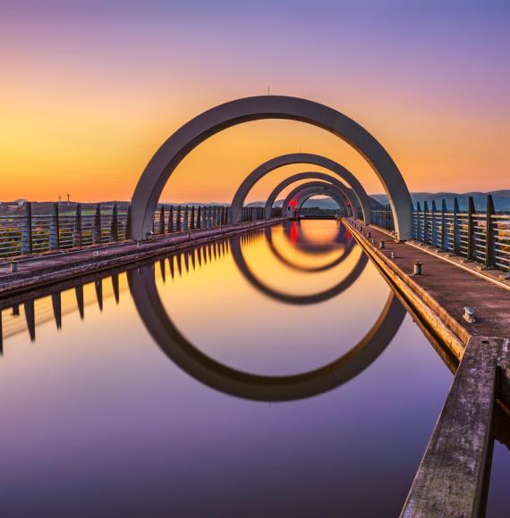 Falkirk Wheel at sunset.