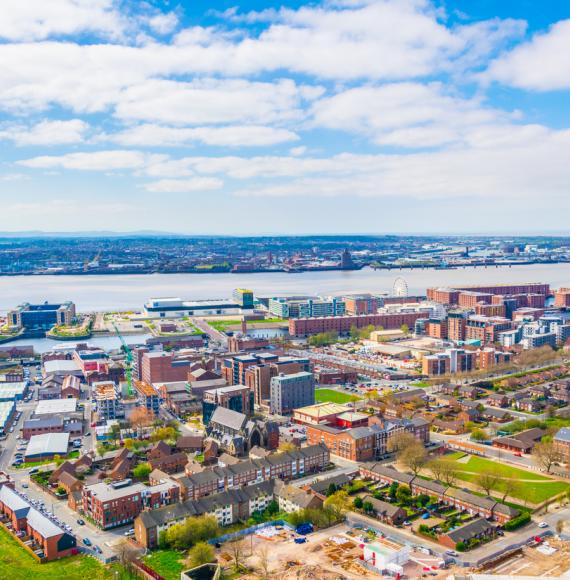 Aerial view of albert dock in Liverpool, England