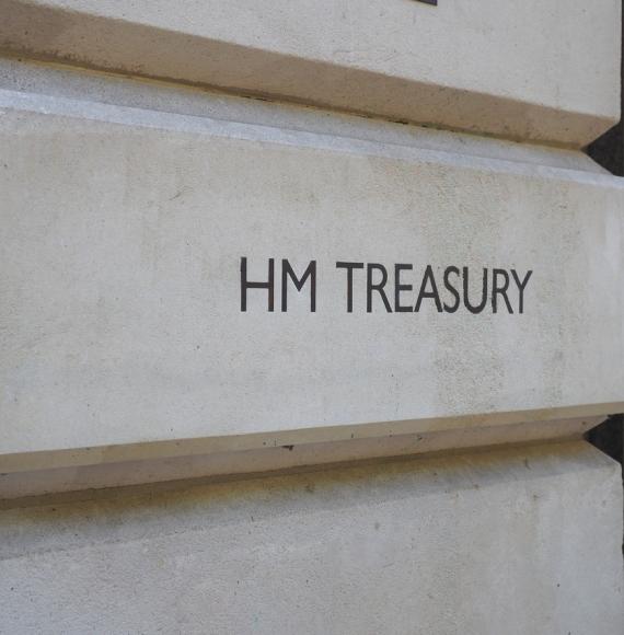 HM Treasury sign on Whitehall