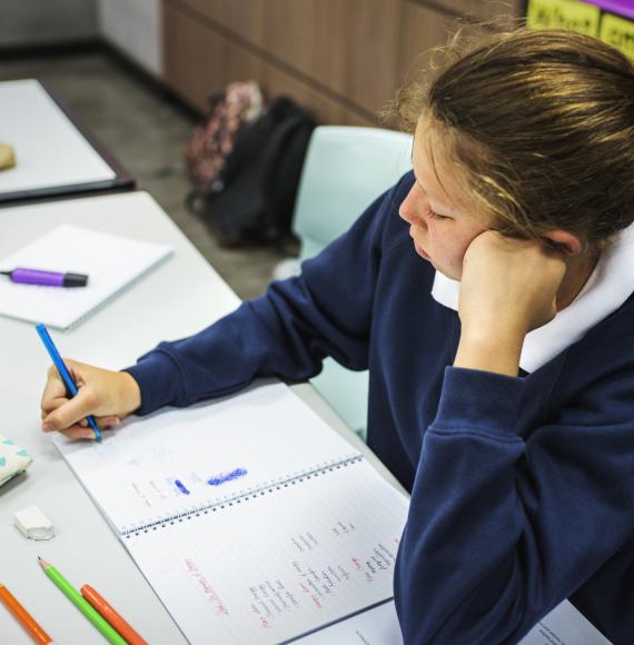 Student catching up on school work