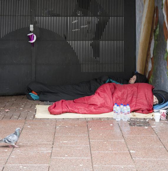 Homeless couple sleeping rough in cardiff