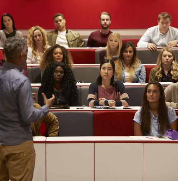 Lecturer teaching university students