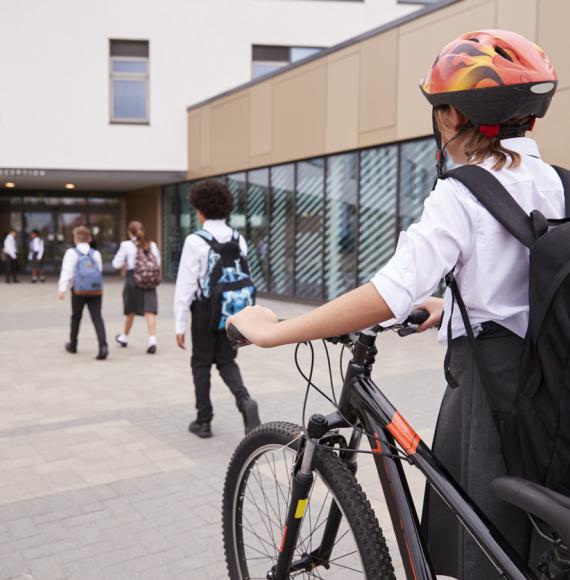 School children cycling