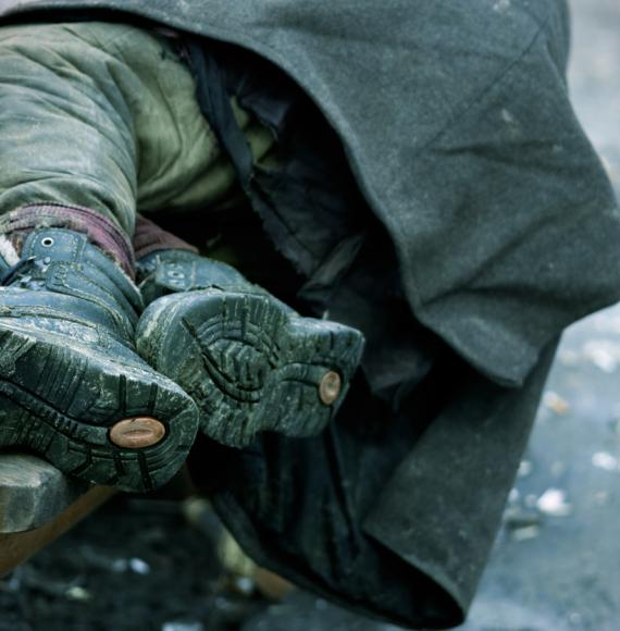 homeless person in the winter