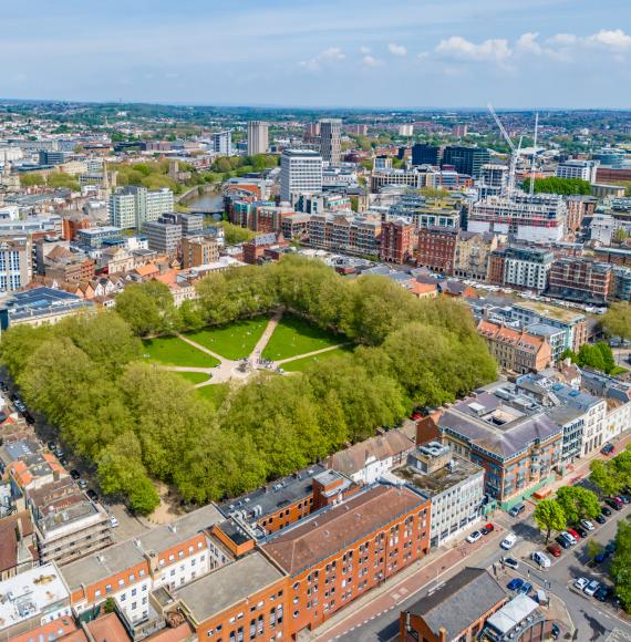 View of Queen Square park in Bristol city centre