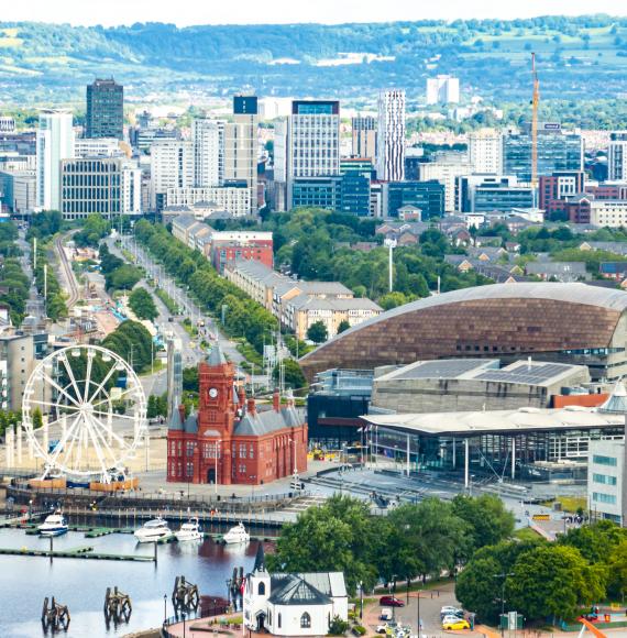 Aerial view of Cardiff Bay