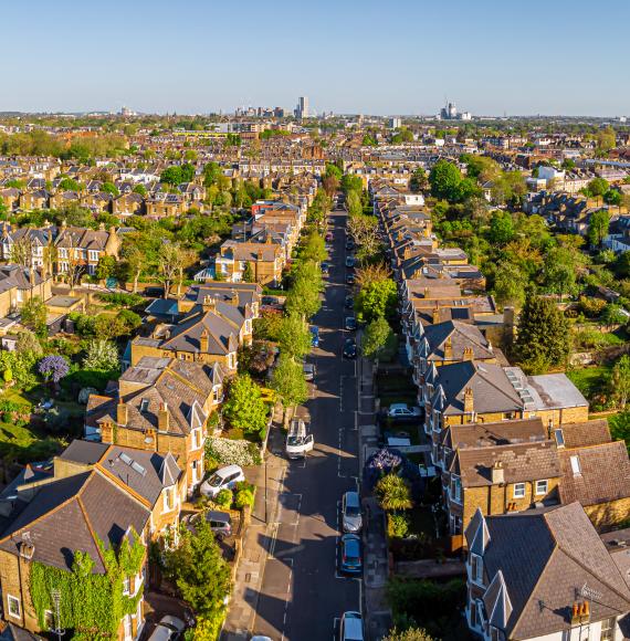 Aerial view of houses in the UK