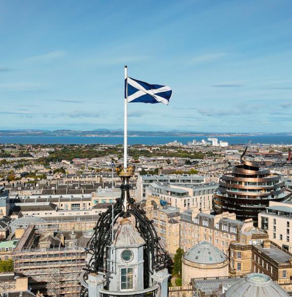 Scottish flag above Edinburgh